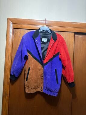 Vintage Jacqueline‎ Ferrar Genuine Leather Colorblock Jacket Red Purple Brown S